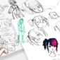 A collection of early sketches and doodles of Yumi